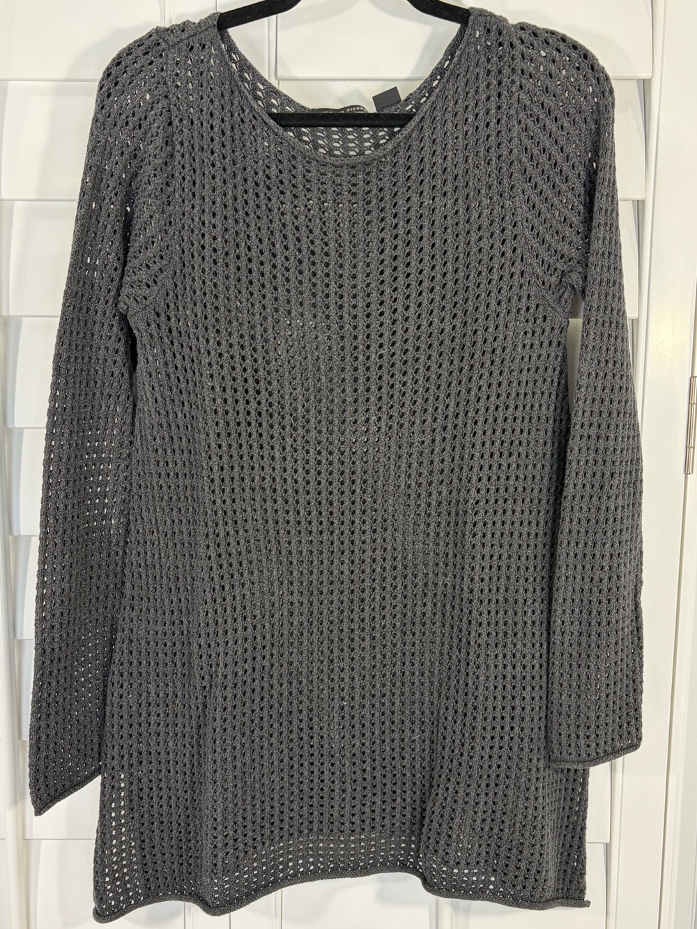 JEANNE PIERRE Charcoal Open-Knit Scoop Neck Sweater